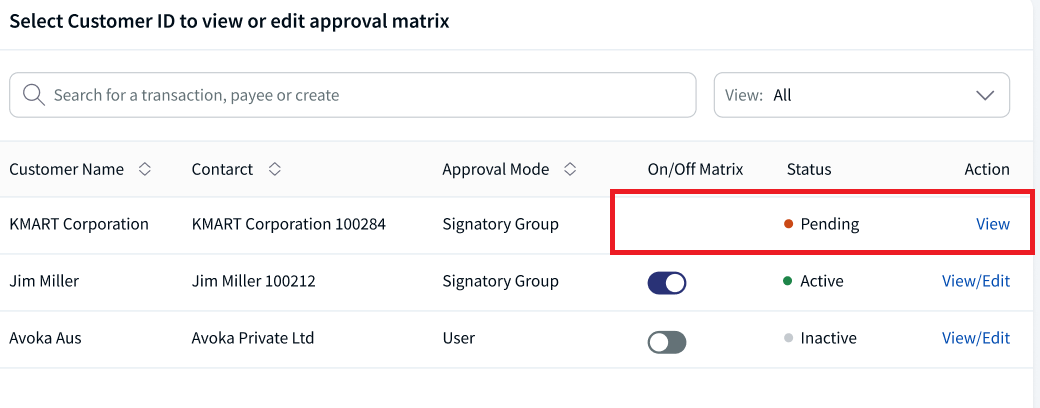 On/Off Approval Matrix